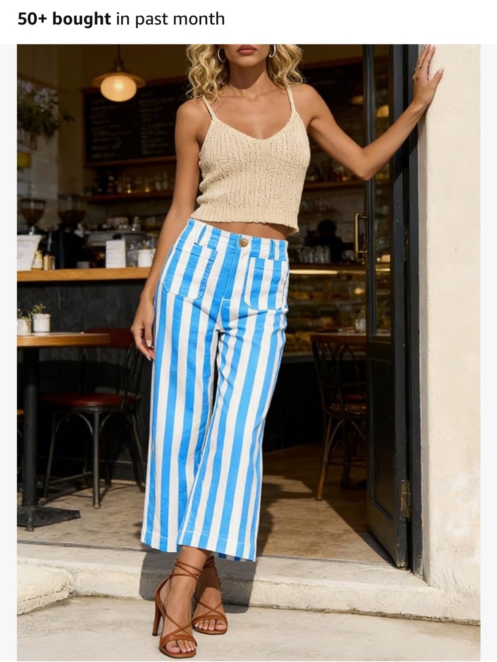 Blue and White Striped Kids Wide-Leg Pants